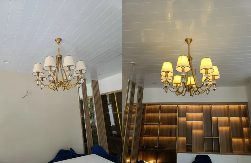 Ảnh thật Đèn Chùm DC128T8 được lắp đặt tại nhà khách