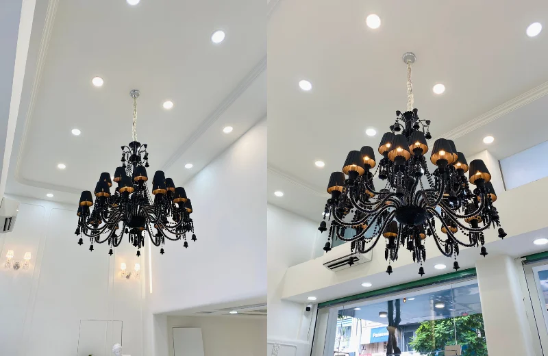 Ảnh thật tại nhà khách với mẫu Đèn Chùm DC9809T20