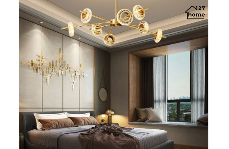 Đèn chùm đồng phòng ngủ – ánh sáng dịu nhẹ và thư giãn cho không gian nghỉ ngơi.