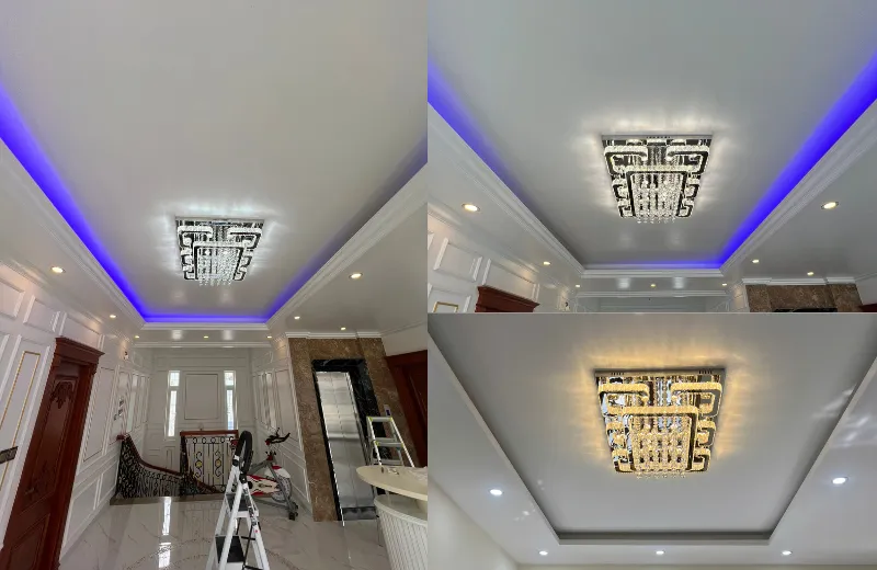 Đèn ốp trần - thiết kế ốp pha lê chữ nhật ánh sáng led 3 chế độ trang trí phòng khách.