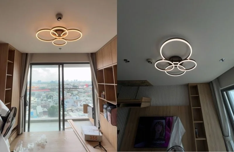 Đèn ốp trần mica OT1099T4nau thực tế