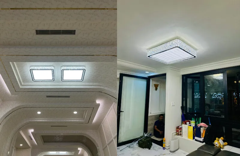 Đèn ốp trần - thiết kế pha lê hình học vuông tối giản chiếu sáng và trang trí không gian sống.