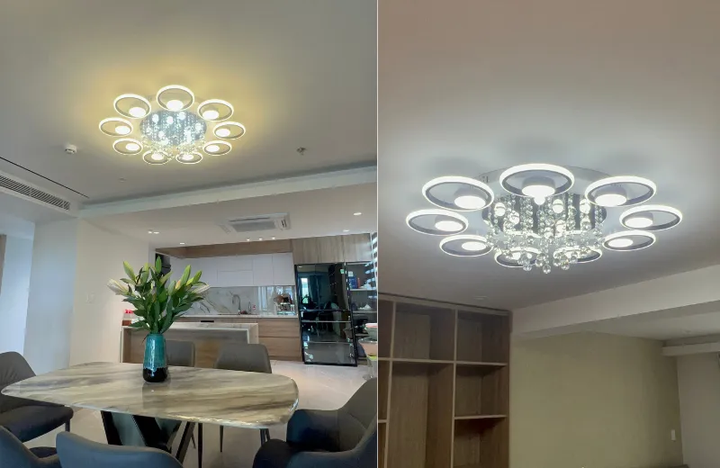 Đèn ốp trần - thiết kế họa tiết cắt CNC trang trí không gian sống hiện đại.
