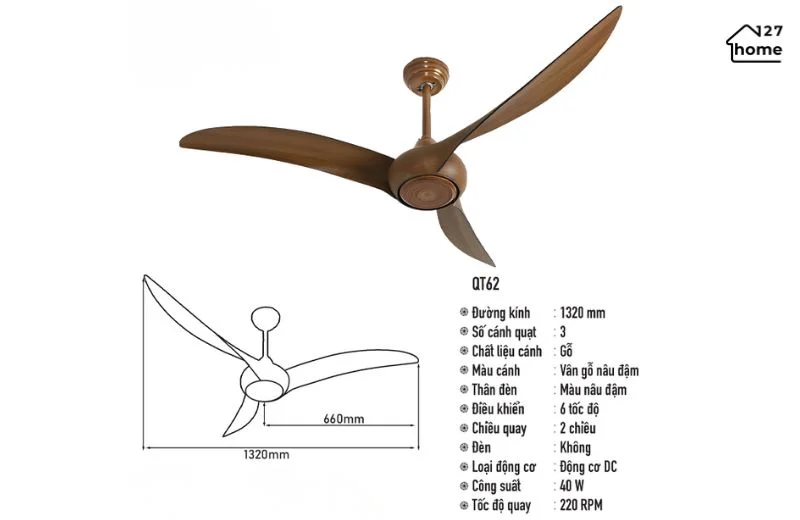 Thông tin về Quạt Trần Nivo QT62