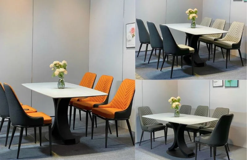 Bộ bàn ăn 6 ghế Spine ceramic trắng chân CT011 với 3 lựa chọn