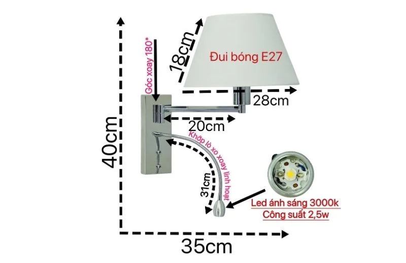 Chi tiết mẫu đèn tường VDN506