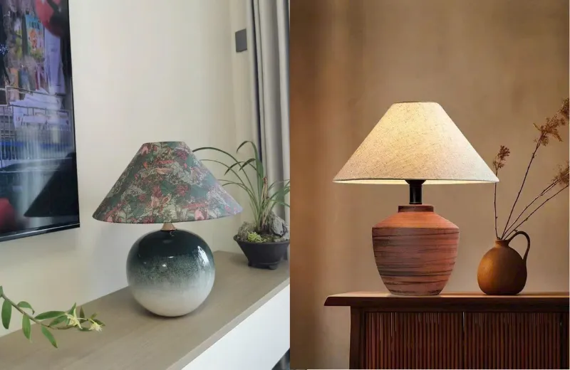 Đèn bàn - thiết kế thân sứ chao vải