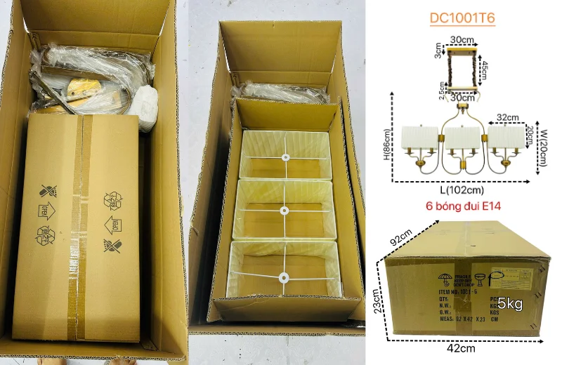 Kích thước và đóng thùng Đèn Chùm DC1001T6