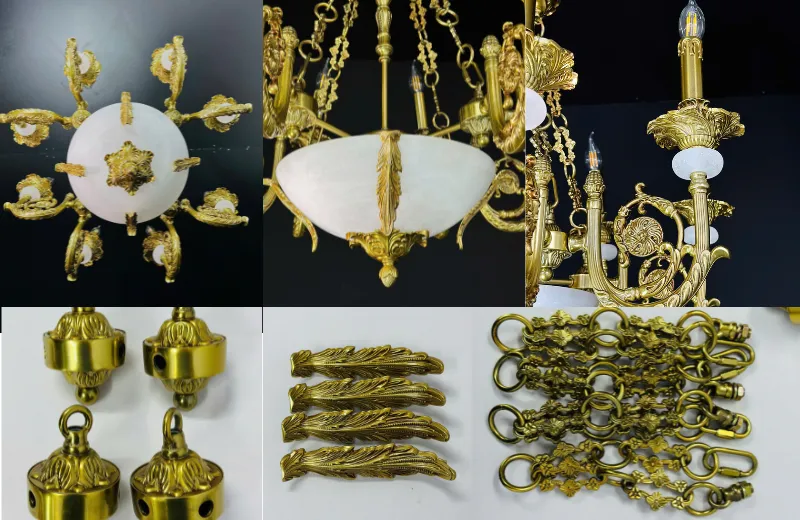 Đèn chùm đồng bát đá DC9111- thiết kế hợp kim mạ vàng sáng bóng kết hợp đá cao cấp trang trí không gian nội thất thêm quyền quý, sang trọng