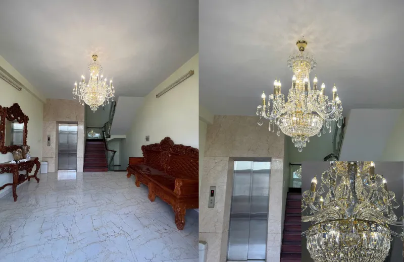 Đèn trang trí phòng khách - thiết kế đèn chùm nến pha lê trang trí phòng khách