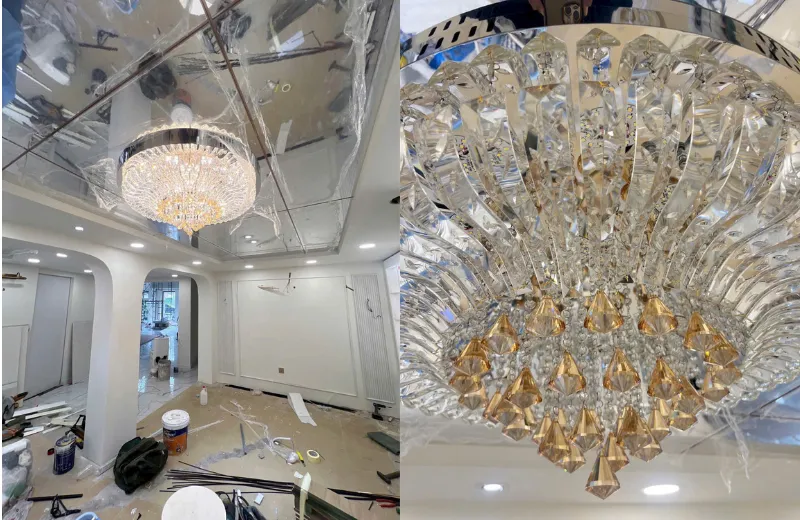 Đèn ốp trần phòng khách - thiết kế ốp pha lê cao cấp trang trí không gian sống hiện đại