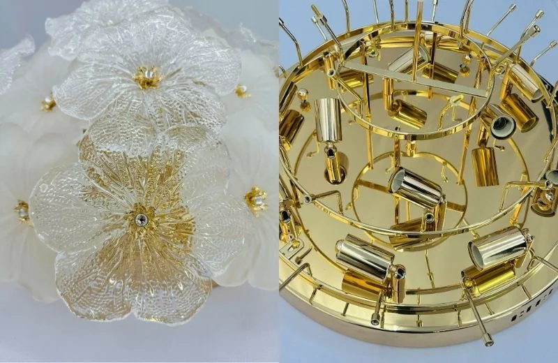 Đèn ốp trần pha lê OTPL051 sử dụng pha lê cao cấp cùng khung kim loại bền đẹp, dễ vệ sinh