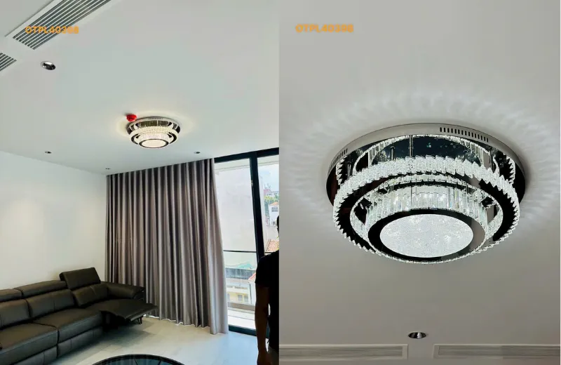 Đèn ốp trần pha lê OTPL40398 trang trí phòng khách hiện đại – ánh sáng LED 3 chế độ sang trọng, pha lê cao cấp phản chiếu tinh tế.