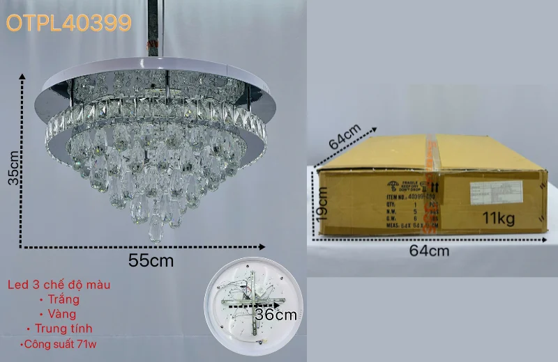 Kích thước Đèn Ốp Trần Pha Lê OTPL40399 