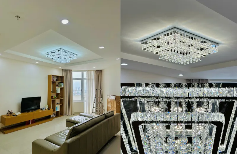 Đèn ốp trần pha lê OTPL40403 trang trí phòng khách hiện đại – ánh sáng LED 3 chế độ, pha lê cao cấp lấp lánh sang trọng