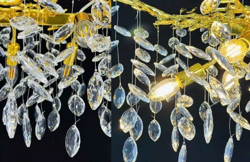 Đèn thả pha lê TPL07N1500 với khung kim loại mạ vàng và hạt pha lê cao cấp