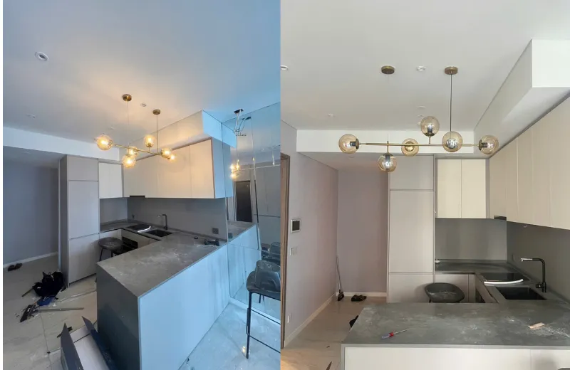 Đèn thả phòng ăn TTK107N6 - thiết kế chao khỏi thủy tinh cao cấp, ánh sáng vàng ấm mang lại không gian ấm áp cho phòng ăn