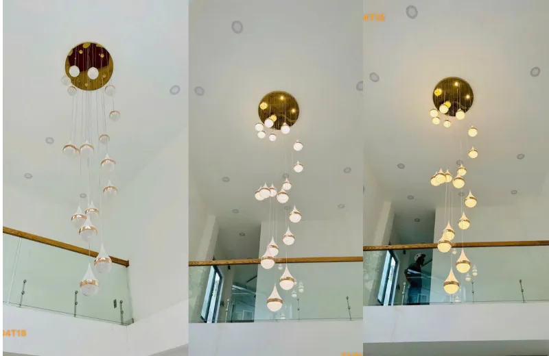 Đèn trang trí phòng khách - thiết kế thả trái đơn thông tầng phòng khách hiện đại