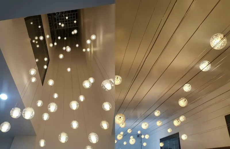 Đèn thả thông tầng - thiết kế thả trái đơn chiếu sáng cầu thang phòng khách tao điểm nhấn