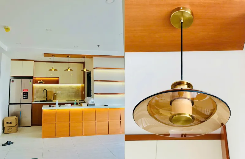 Đèn thả thủy tinh TT47 trang tri không gian phòng bếp nhỏ tạo điểm nhấn ấn tượng