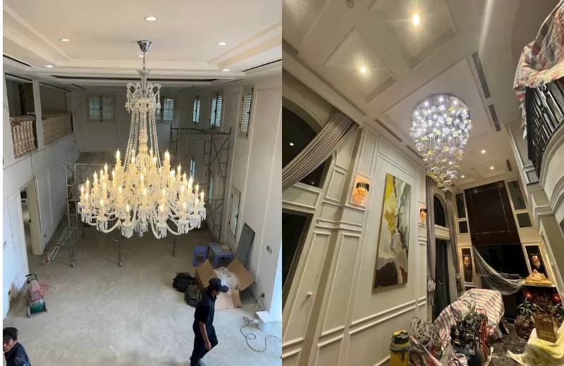 Đèn trang trí phòng khách - thiết kế thả thông tầng phòng khách đẹp hiện đại sang trọng.