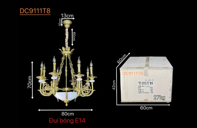 Kích thước đèn chùm DC9111 được đo chính xác ngang 80cm bởi 127home