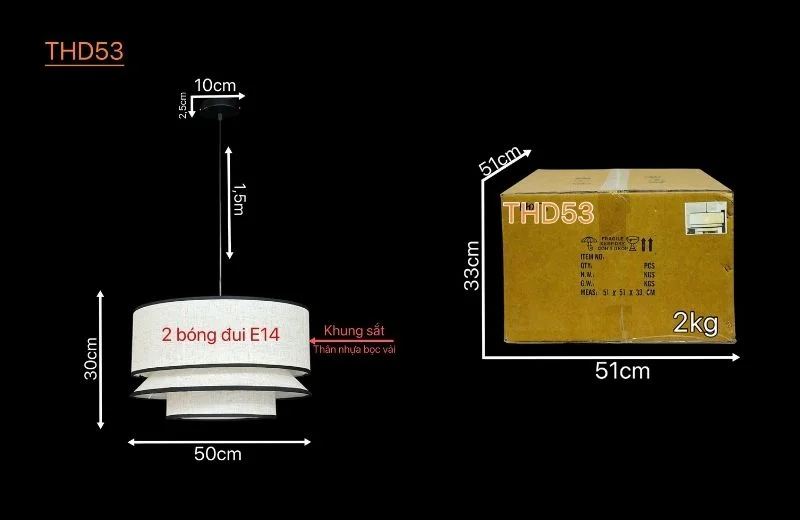 Kích thước đèn thả hiện đại THD53 