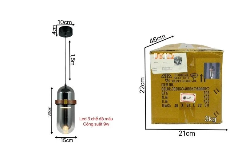 Kích thước đèn thả TT122