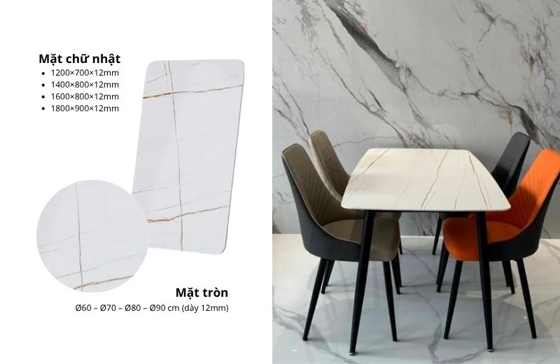 Mặt đá Ceramic nhám MDN01-TS đa kích thước, dễ phối chân bàn