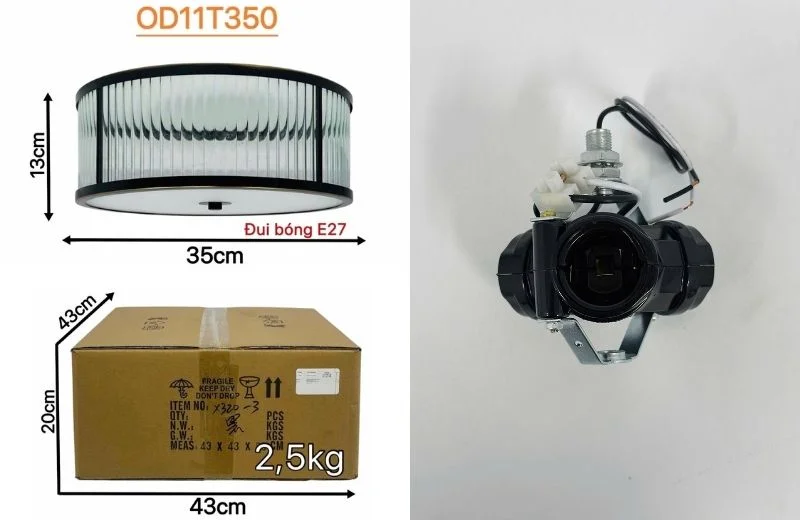 Kích thước và phụ kiện - Đèn Ốp Trần Đồng OD11