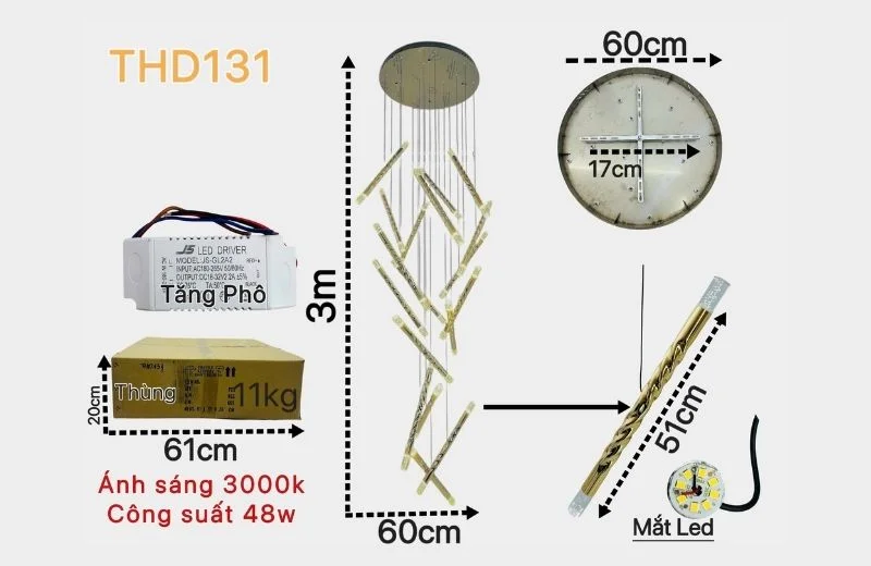 Thông số đèn thả hiện đại THD131 