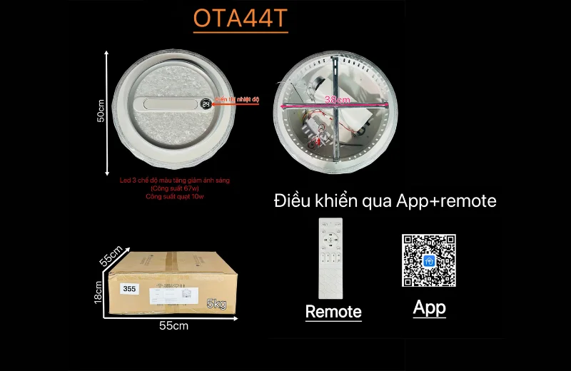 Thông số chi tiết Đèn Quạt Ốp Trần OTA44T