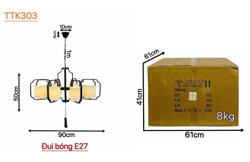 Kích Thước Đèn Thả Thiết Kế TTK303