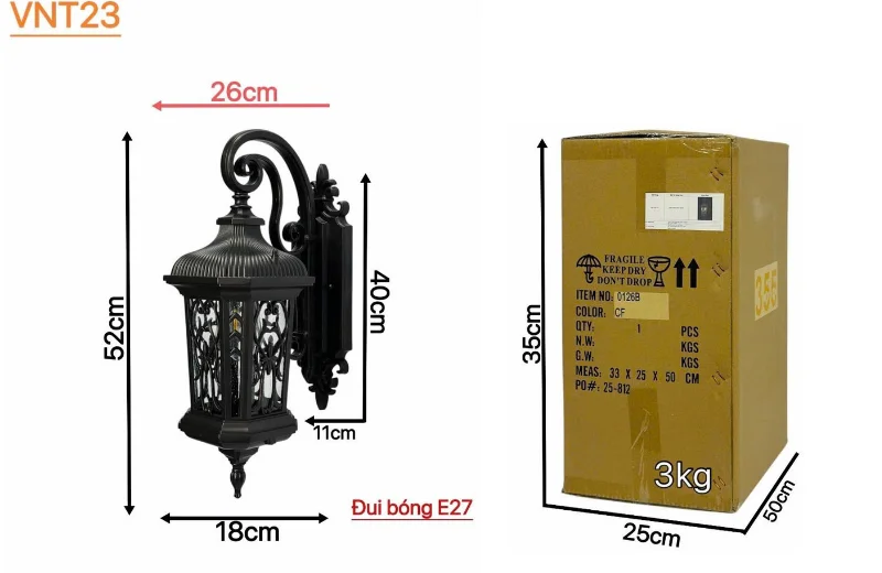 Kích thước Đèn Tường VNT23