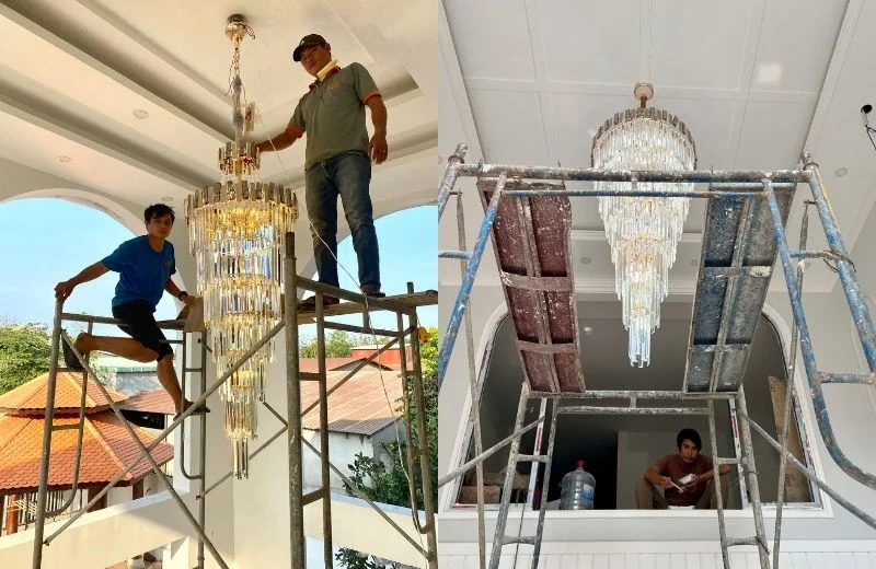 Thi công thực tế đèn thả pha lê TPL88230D1800 