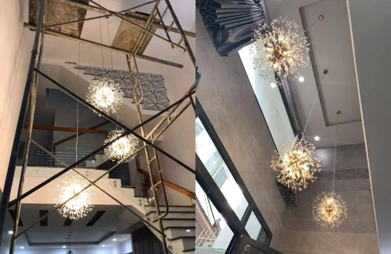 Lắp đặt đèn thả pha lê TPL71T9B có thể thả thông tầng