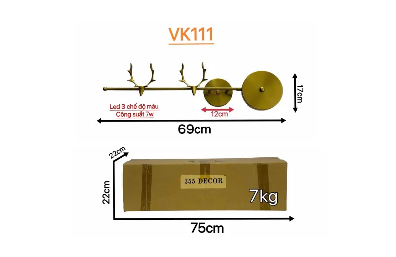 Đèn Tường Thiết Kế VK111 – Kích thước đo thực tế tại kho 127 HOME