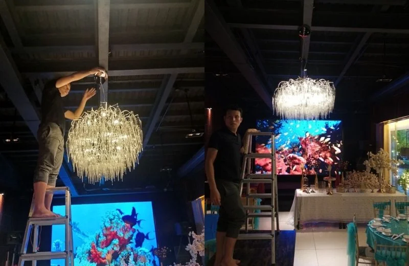 Lắp đặt đèn thả pha lê TPL908T800 