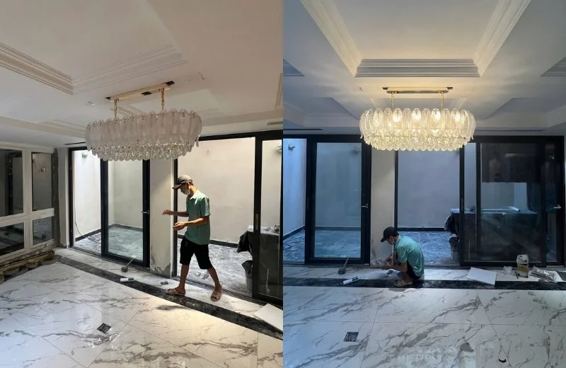 Thi công đèn thả pha lê TPL368N900