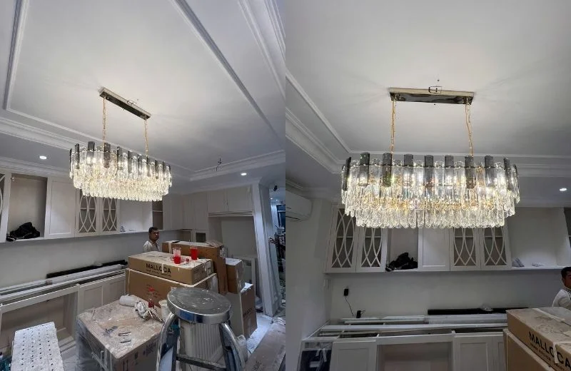 Thi công đèn thả pha lê TPL88207N800