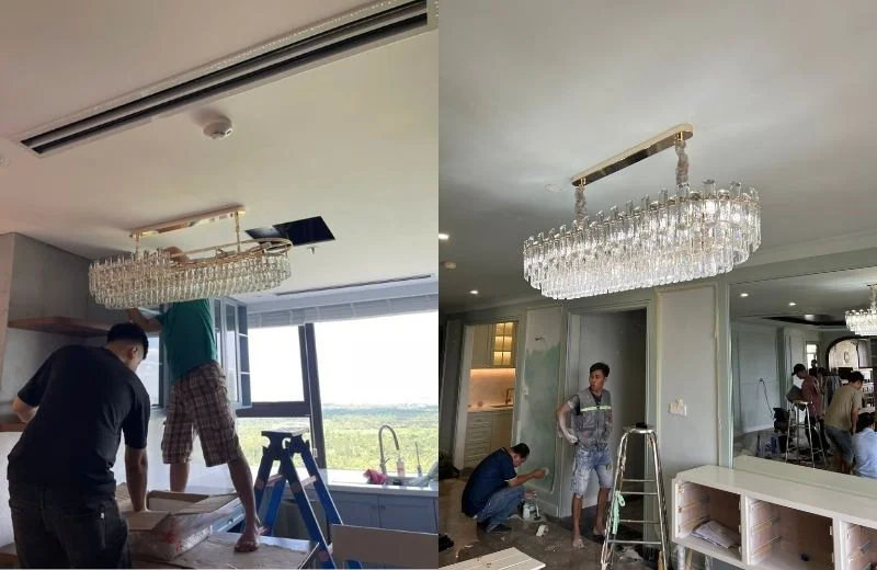 Thi công đèn thả pha lê TPL017N1200