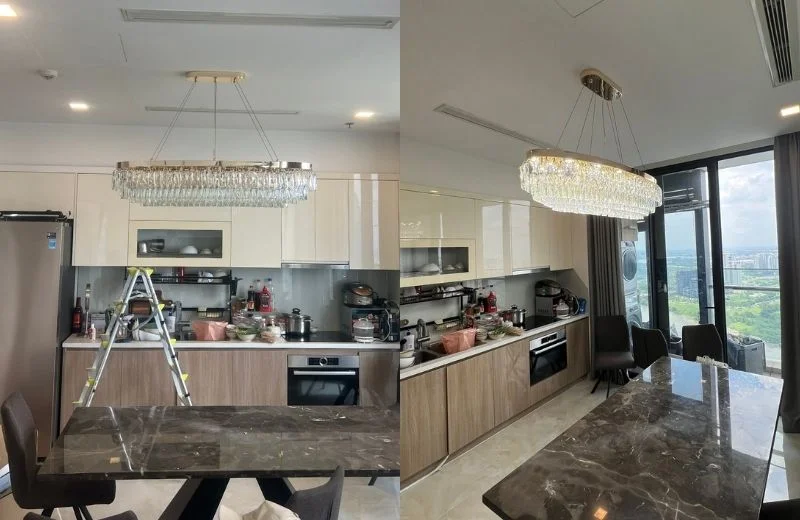 Thi công, lắp đặt đèn thả pha lê TPL8882N1200