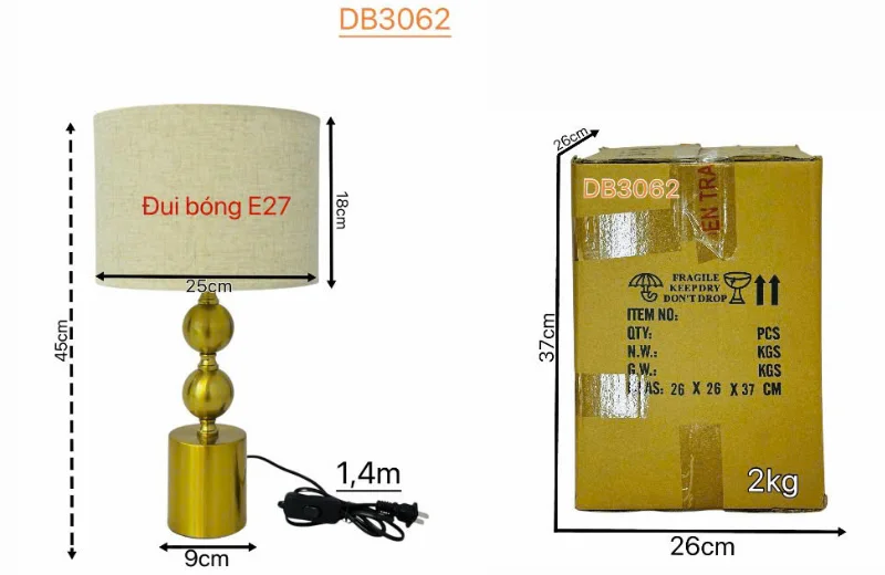 Thông số chi tiết Đèn Bàn DB3062 