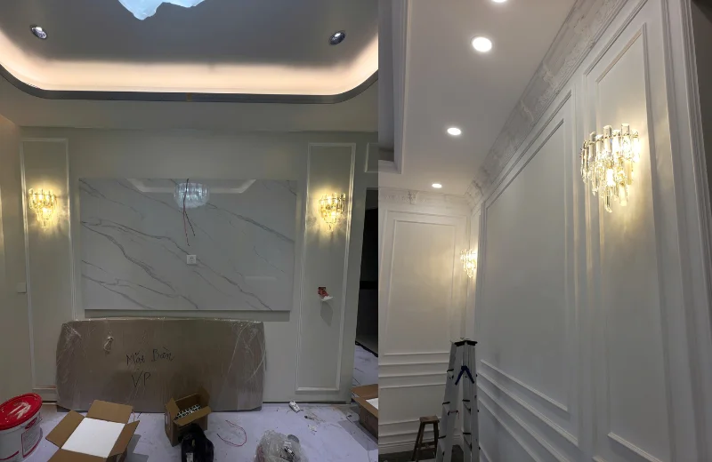 Ảnh thật Đèn Tường Pha Lê VPL8188 lăp đặt tại nhà khách 