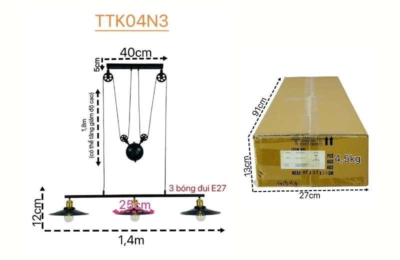 Thông số đèn thả thiết kế TTK04N3 
