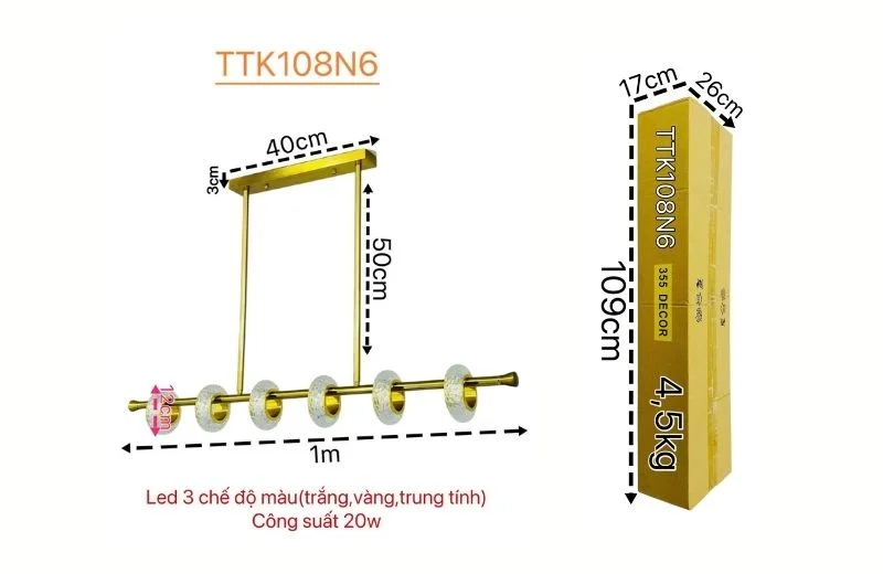 Thông số đèn thả thiết kế TTK108N6