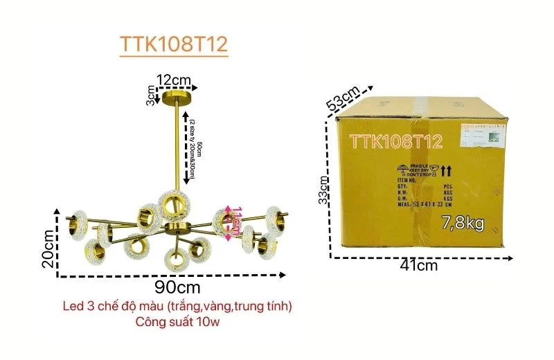Thông số đèn thả thiết kế TTK108T12 