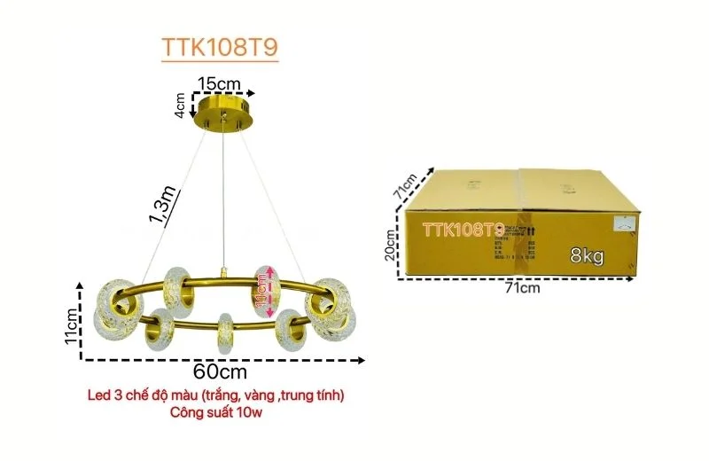 Thông số đèn thả thiết kế TTK108T9