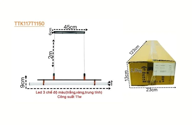 Thông số đèn thả thiết kế TTK117