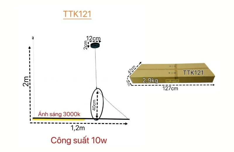 Thông số đèn thả thiết kế TTK121